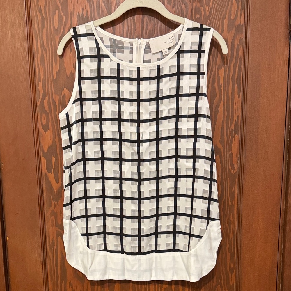 J.O.A. Black and White Grid Sleeveless Blouse